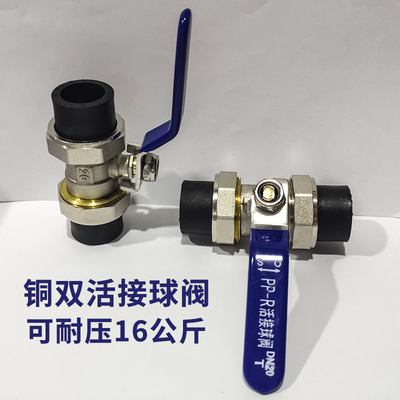 PE水管阀门 自来水阀门开关 双活接塑料铜球阀焊接 4分阀门 6分